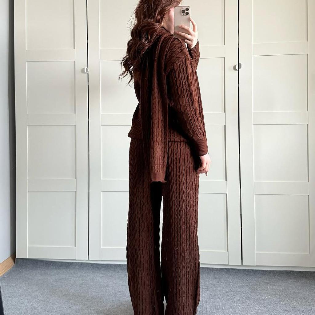 2025 Autumn/Winter High Neck Cozy Scarf-Top Sweater and Long Pants Set