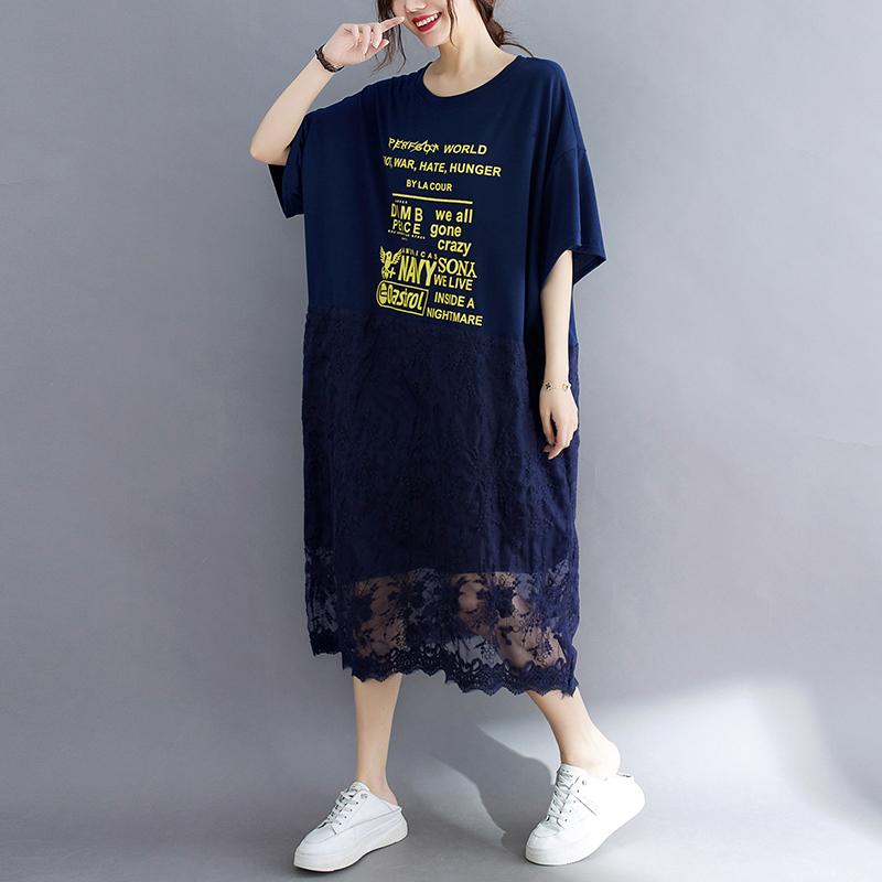 Dimanaf 2025 Letní Šaty Plus Size Základní Dámské Ležérní Volné Dlouhé Vintage Nové Nadměrné Krajkové Šaty Maxi