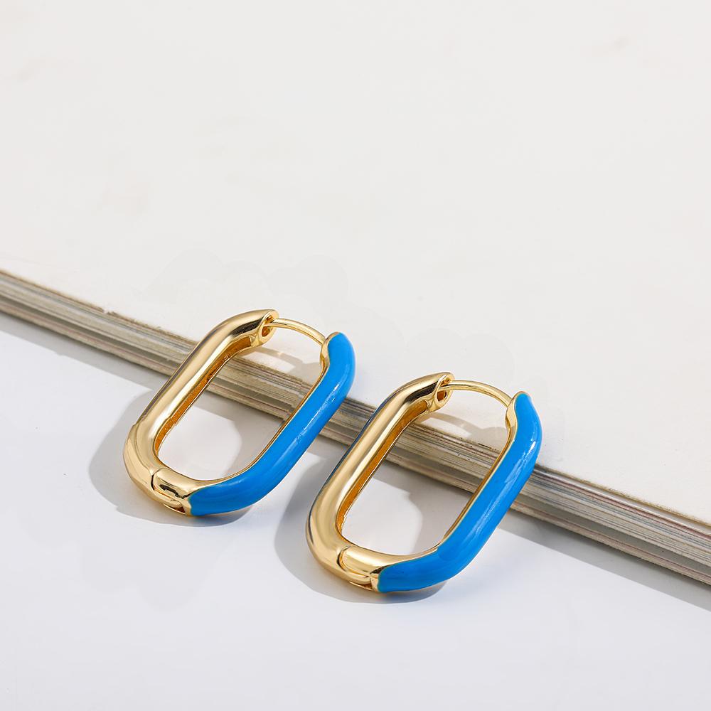 Minimalist U-shaped Colorful Huggies Ear Buckle for Women Half Enamel Glaze Gold Plated Hoop Earrings Piercing Jewelry Gift