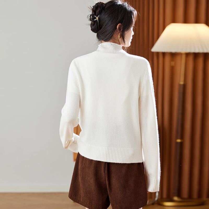 Chic Women's 100% Wool Semi-High Neck Knit Sweater