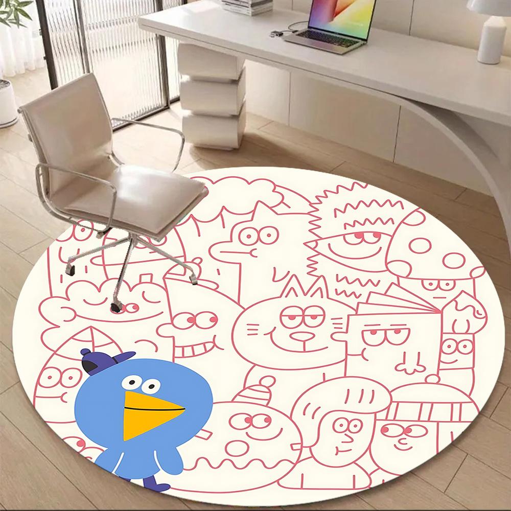 1pc Cartoon Pattern Office Round Area Rug, Indoor Mat Suitable ForOffice, Under Office Chairs Bedroom Living Room Home Decor, Room Deco 041