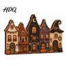 Halloween Wooden House Decorations Retro Haunted Village Tabletop Decor Fall Farmhouse Witch Distressed Wood Crafts Ornament Ghost Town Centerpiece