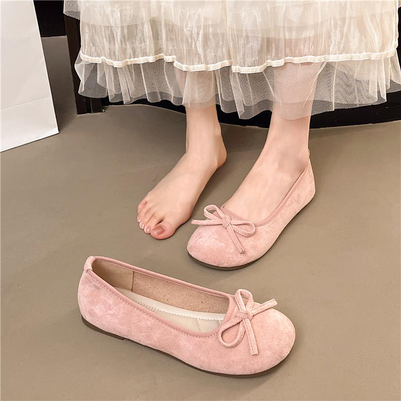 Leisure Flats Women Summer Casual Flock Slip on Round Toe Fashion Shoes for Women Solid Butterfly knot Casual Shoes Plus Size