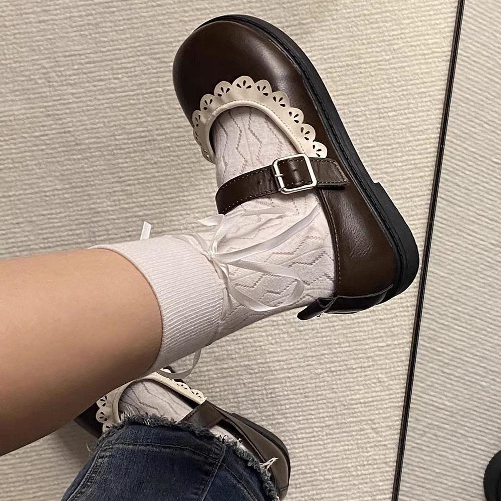 Scarpe Décolleté Gotico per Donna Kawaii Mary Jane da Sera Nere Carine Tacco Basso Elegante Stile Giapponese Lolita Punta Tonda L Coreano