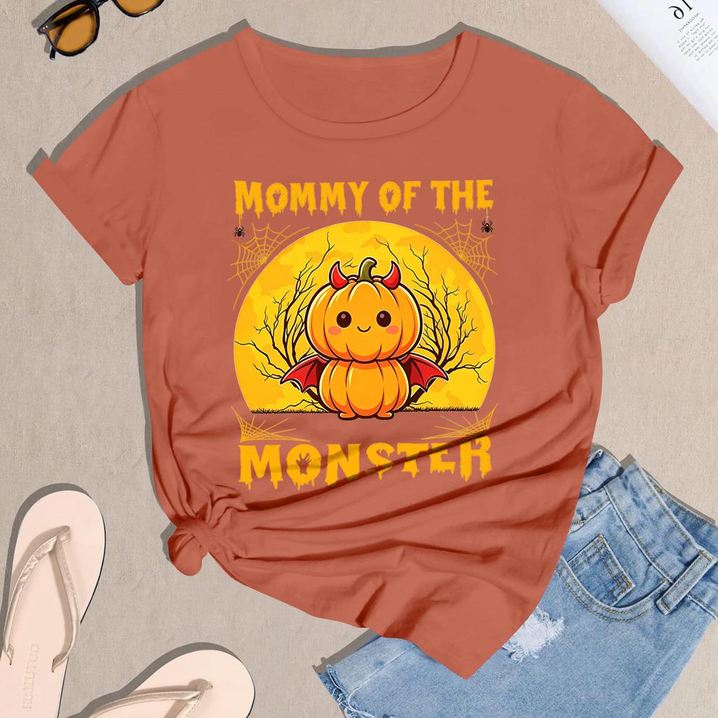 Women's Halloween Print Short Sleeve T-Shirt Casual Neck Tee Top