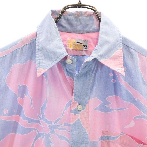 Reyn Spooner 70s Gold Tag Reverse Print Hibiscus Pattern Short Sleeve Aloha Shirt Men's Used