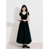 Women's A-line Short Sleeve Dress, 2025 Summer: Wild Berry Patchwork, Cinched Waist, Slim Fit, Elegant Long Length