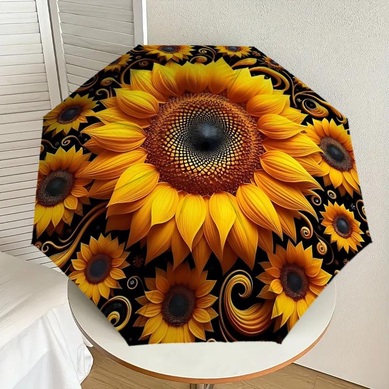1PC Sunflower Pattern Automatic Open/Close Umbrella with Windproof, 8-Rib Sturdy Canopy, Durable Ribs, Fashionable Design, Outdoor Accessory, Fun Prin