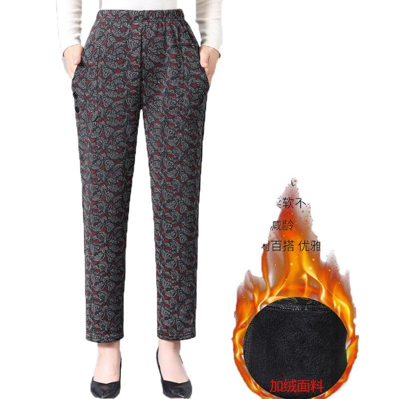 Middle-aged and elderly women's clothing fleece thickened thermal pants mother winter leggings trousers grandma cotton pants age 0