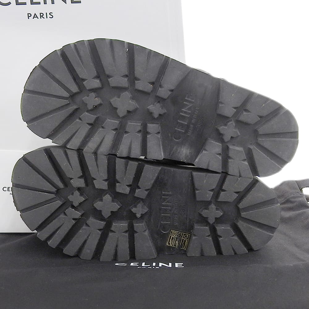 CELINE BULKY Leather and Fabric Sandals, Women's, Black, Size 38 1/2, RM1201 shoes 38 1/2 blackUsed