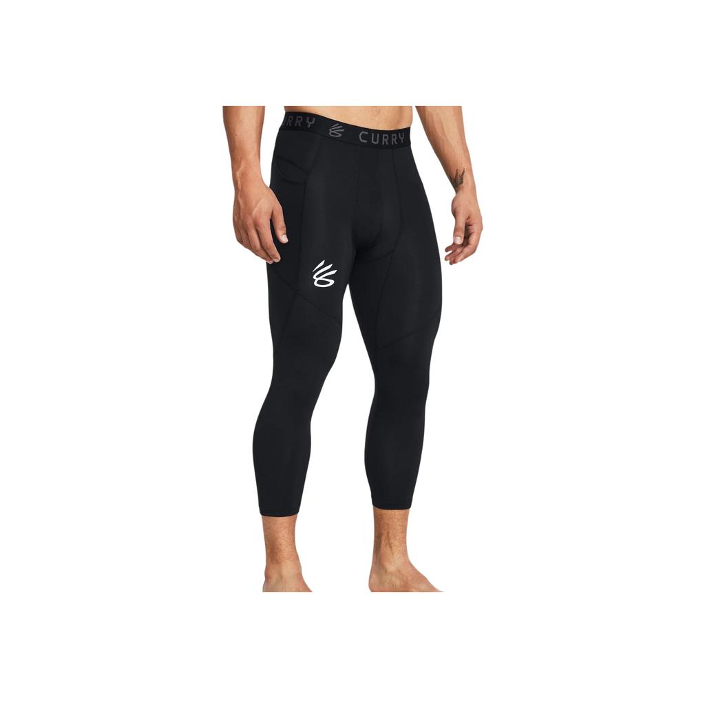 Under Armour Curry Brand Printed Logo Slim Fit Three-Quarter Sports Pants Men Bottoms Black 1379828-003