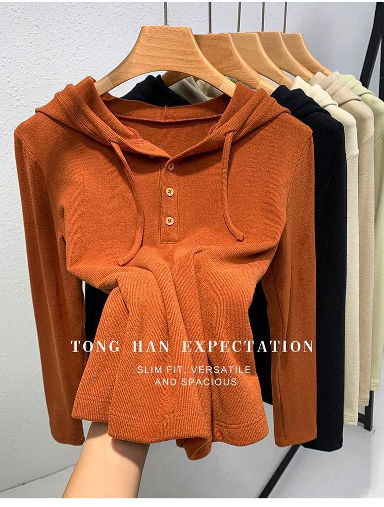 Women's Brushed Fleece Hooded Base Layer Autumn 2025 Fashionable Inner Hoodie