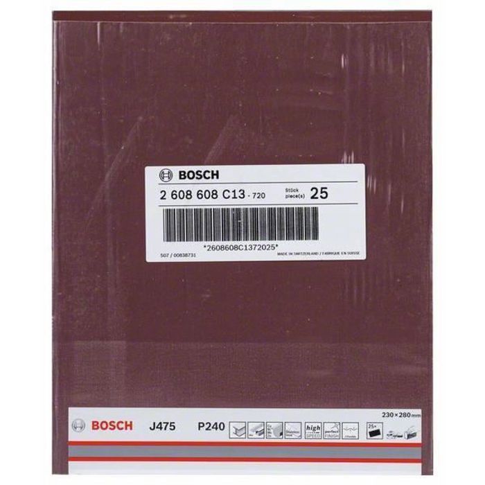 Bosch 2 608 608 C13, pâte sablée, P240, Ebavurage, Élimination de la rouille, Métal, Ponçage, Rouge