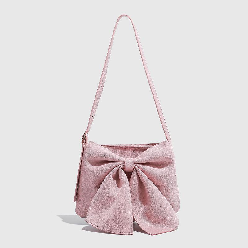 

Розовая сумка на плечо с большим бантом, милый стиль, сумка под мышкой для девочки, новинка 2025, осень-зима, матовая сумочка розовый