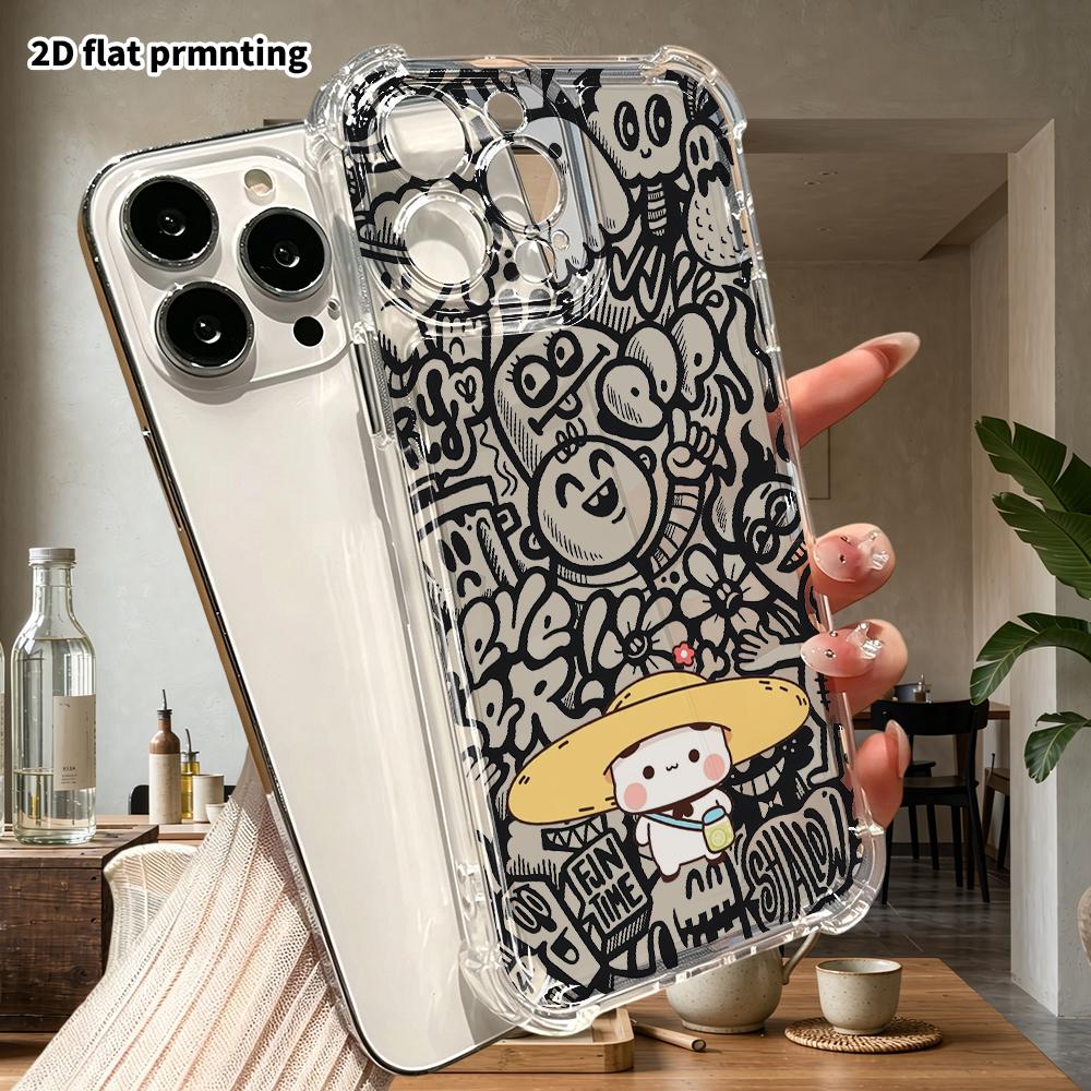 Phone Case: 2D Flat Suitable for iPhone 18 17 16 15 14 13 Pro, Transparent Four Corner Protective Case, Cute Smile, Christmas and Halloween Gift
