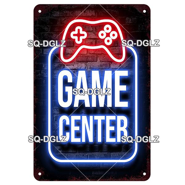 SQDGLZ Vintage Game Zone Neon Metal Sign Tin Sign Plate Home Bar Door Wall Decor Sticker Man Cave Decoration Plaque Poster Gift