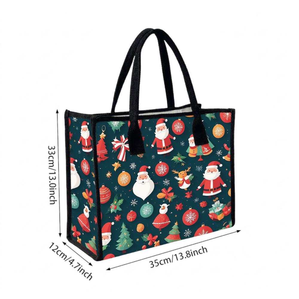Christmas Print Large Tote Bag Holiday Stylish Shoulder Bag Casual Daily Handbag