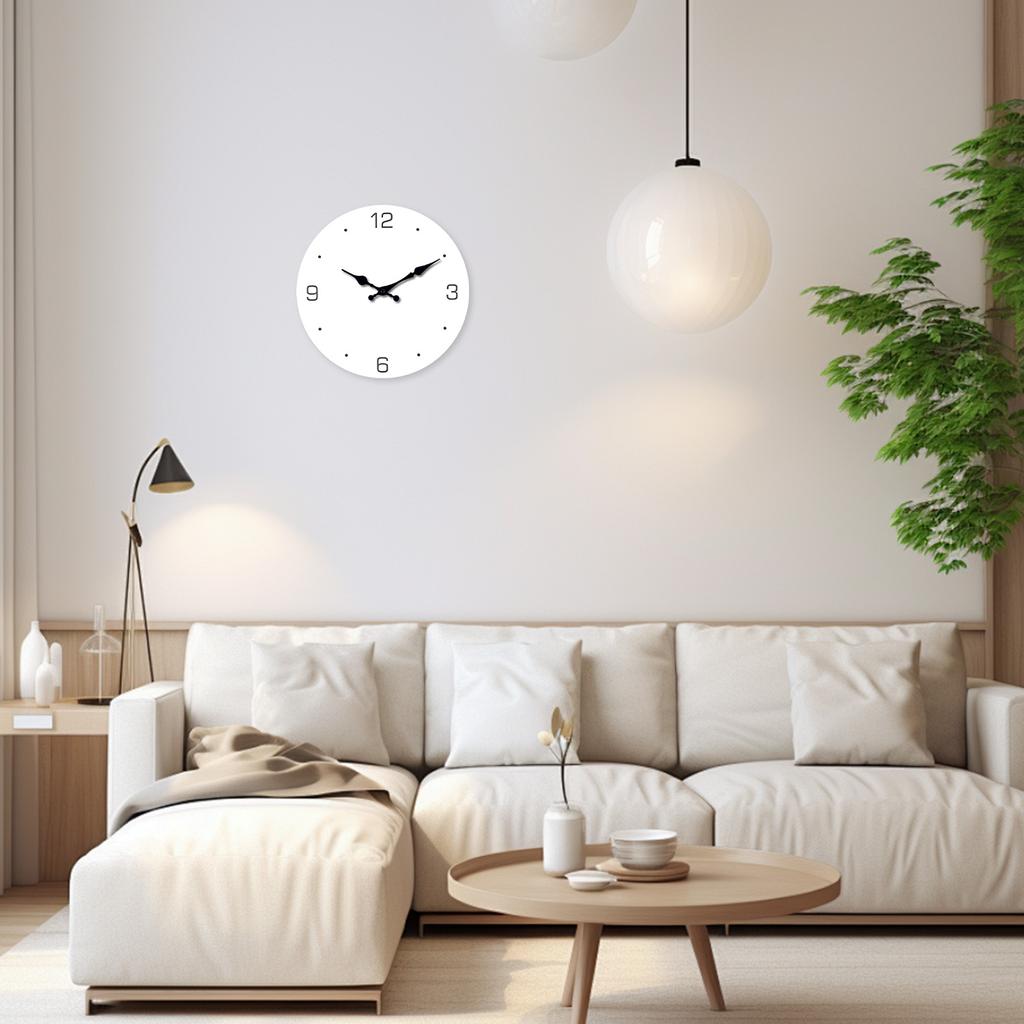 Modern Minimalist White Pattern Wooden Wall Clock for Bedroom, , Home Decoration, Silent Quartz Clock, , (No Battery)