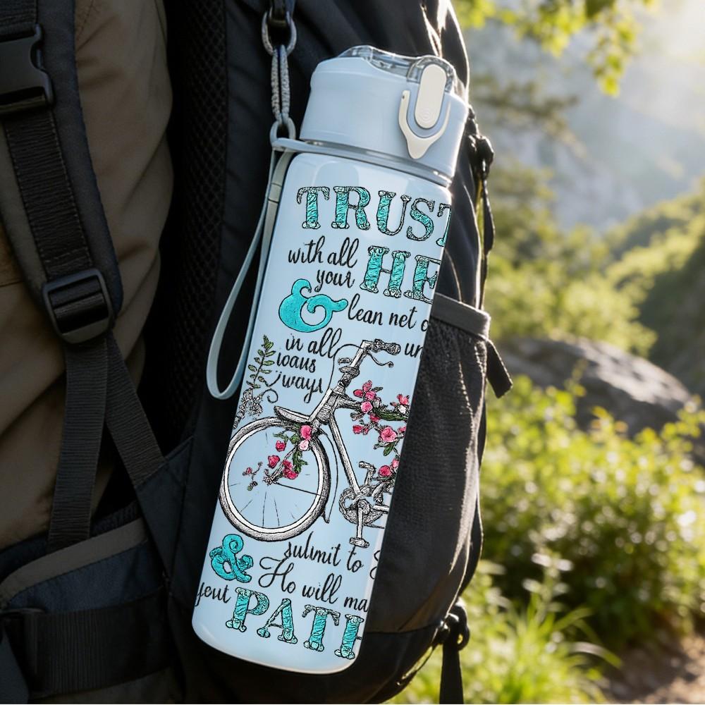 1PC Trust The Heart Bicycle Retro Quote Print 750ml Color Plastic Sports Water Bottle Leakproof Flip Straw Lid Suitable for Sports Office Home Use