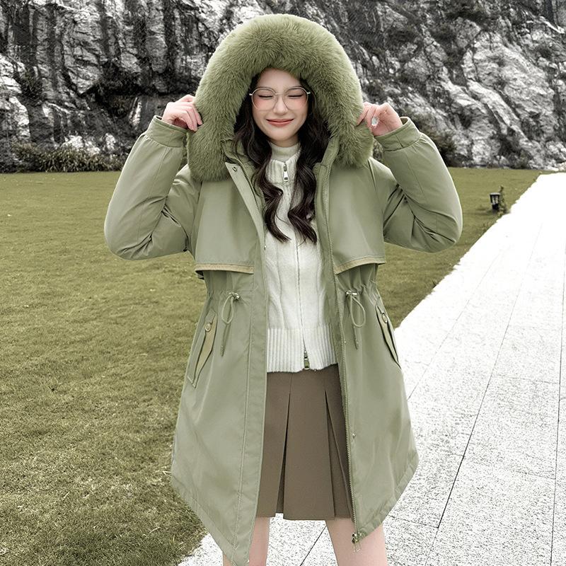 Removable hat pie overcome women's medium and long velvet thickened coat cotton-padded coat
