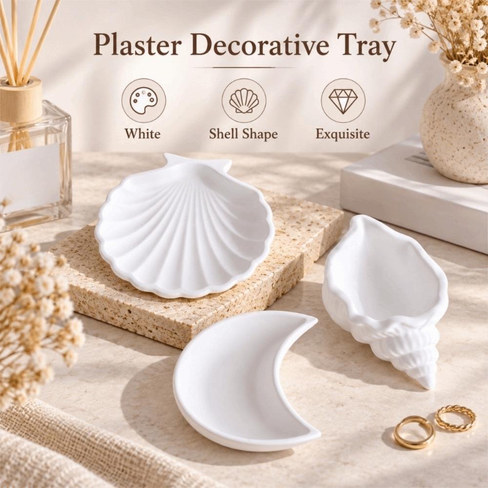 Conch Shape Plaster Decorative Tray White Jewelry Dish Jewelry Storage Trays Jewelry Storage