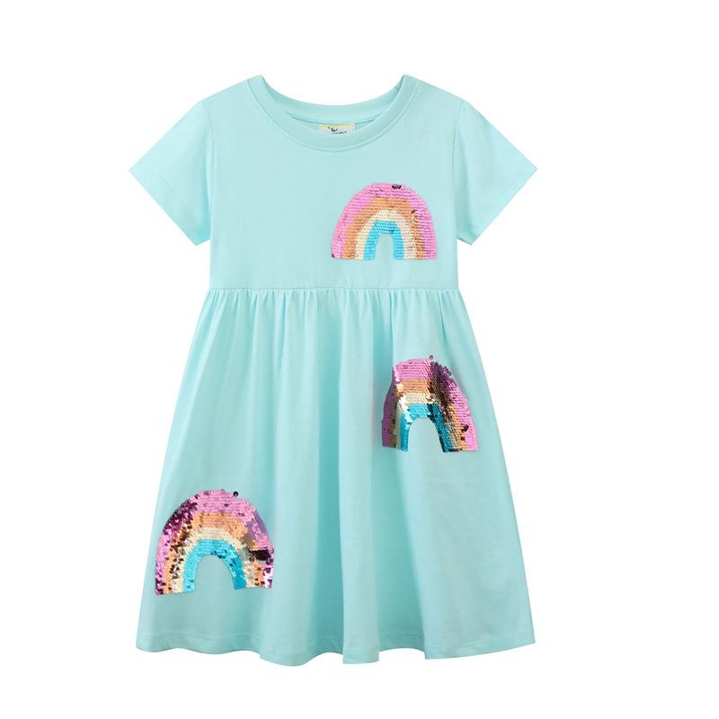 

European & American Summer Girls Short-Sleeve Princess Dresses with Cute Embroidery 4T (Height 95-100 cm)