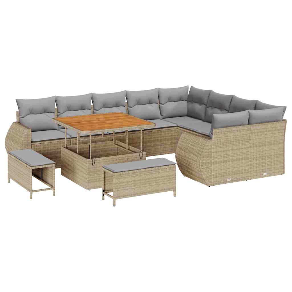 Garden Sofa Set 12 pcs Beige Poly Rattan