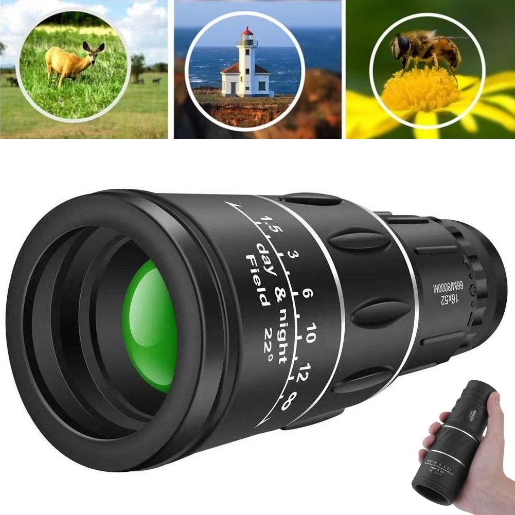 16X HD Monocular Telescope With Phone Adapter 8000M Day & Night Vision BAK4 Prism FMC Lens Pocket Scope For Bird Watching