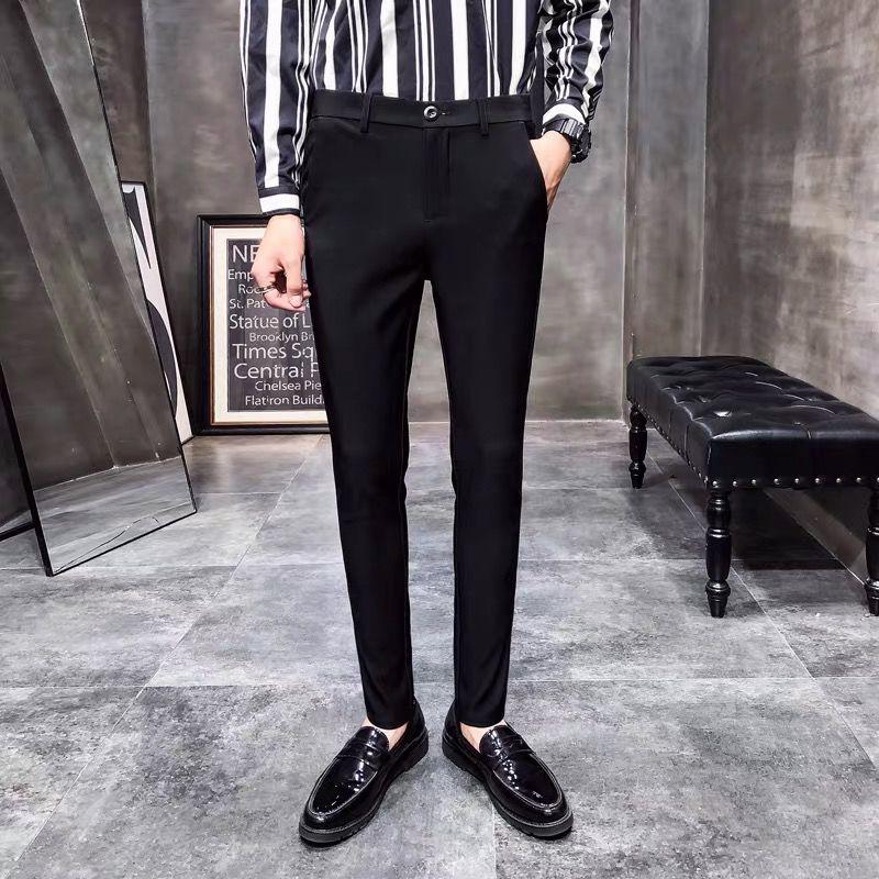 Autumn Winter Men's Casual Pants Stretch Slim Nine-point Pants Korean Trendy Black Suit Pants