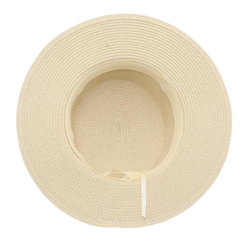Flat Top Straw Hat Sun Hat Bow Big Eaves Straw Woven Bucket Hat Basin Hat Pearl Bucket Hat Mother Hat