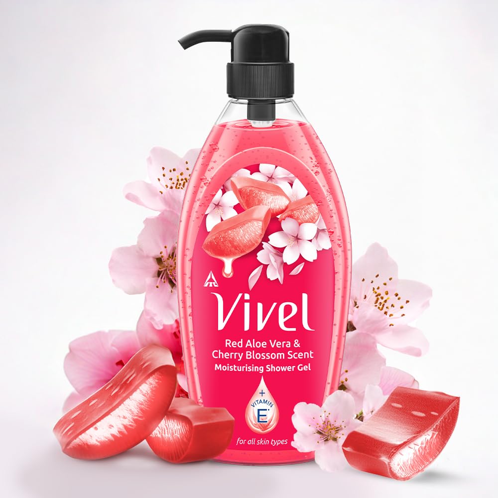 VIVEL Red Aloe Vera Cherry Blossom Shower Gel 895 Ml Moisturizing Body Wash For Women Men