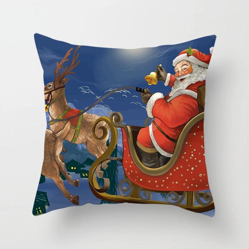 Christmas Pillowcase Winter Snow Scene Santa Claus Print Pillowcase Living Room Sofa Cushion Cover Christmas Home Decoration