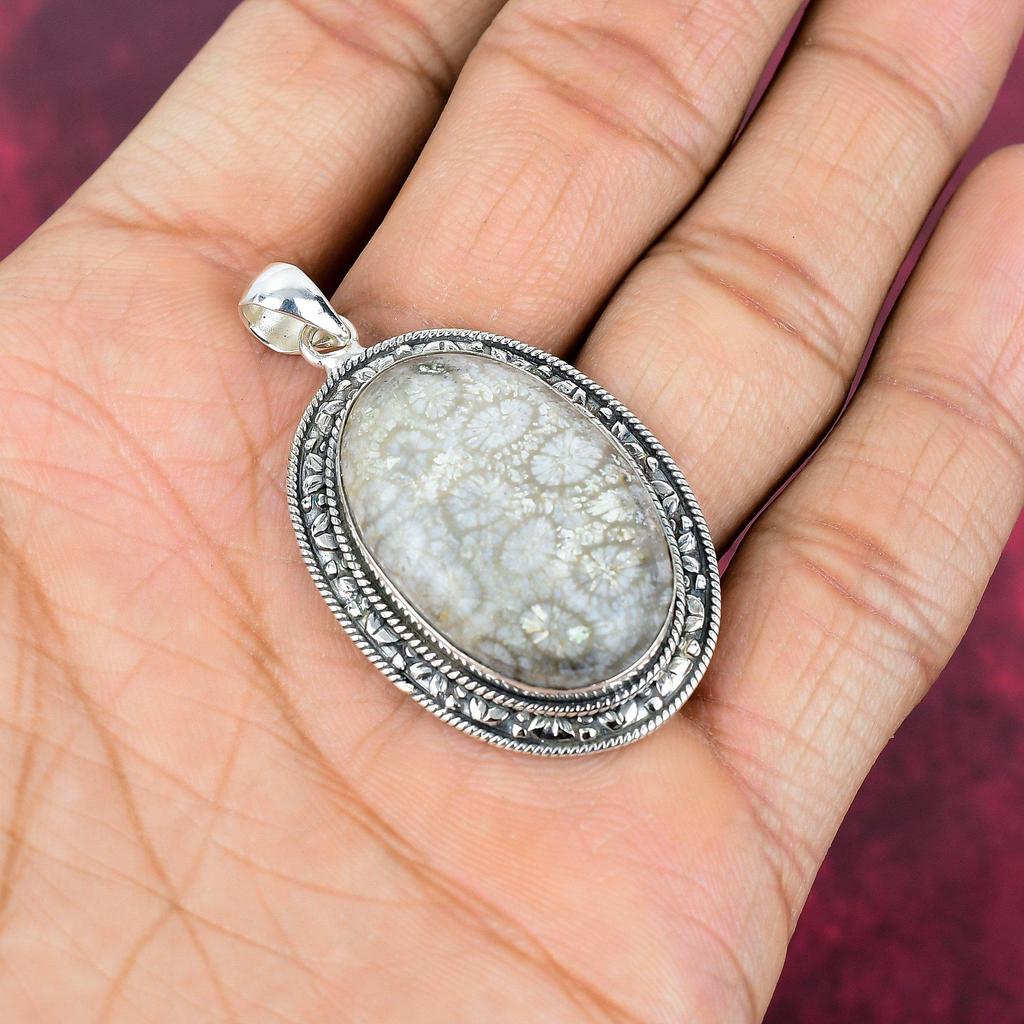 Fossil Coral 925 Solid Sterling Silver Pendant Handmade Gemstone Jewelry, Gifts For Wife Brand New Jewelry Pendant