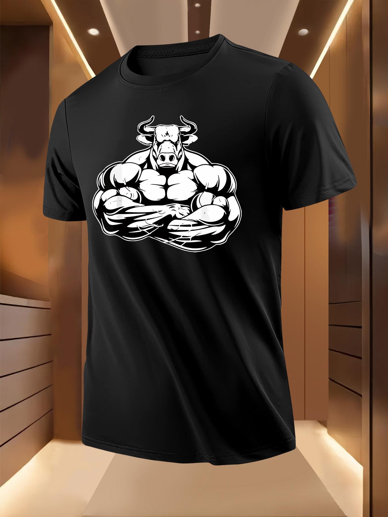 Muscle Bull Graphic Tshirt - Light Yellow Bodybuilder Tee XXXL