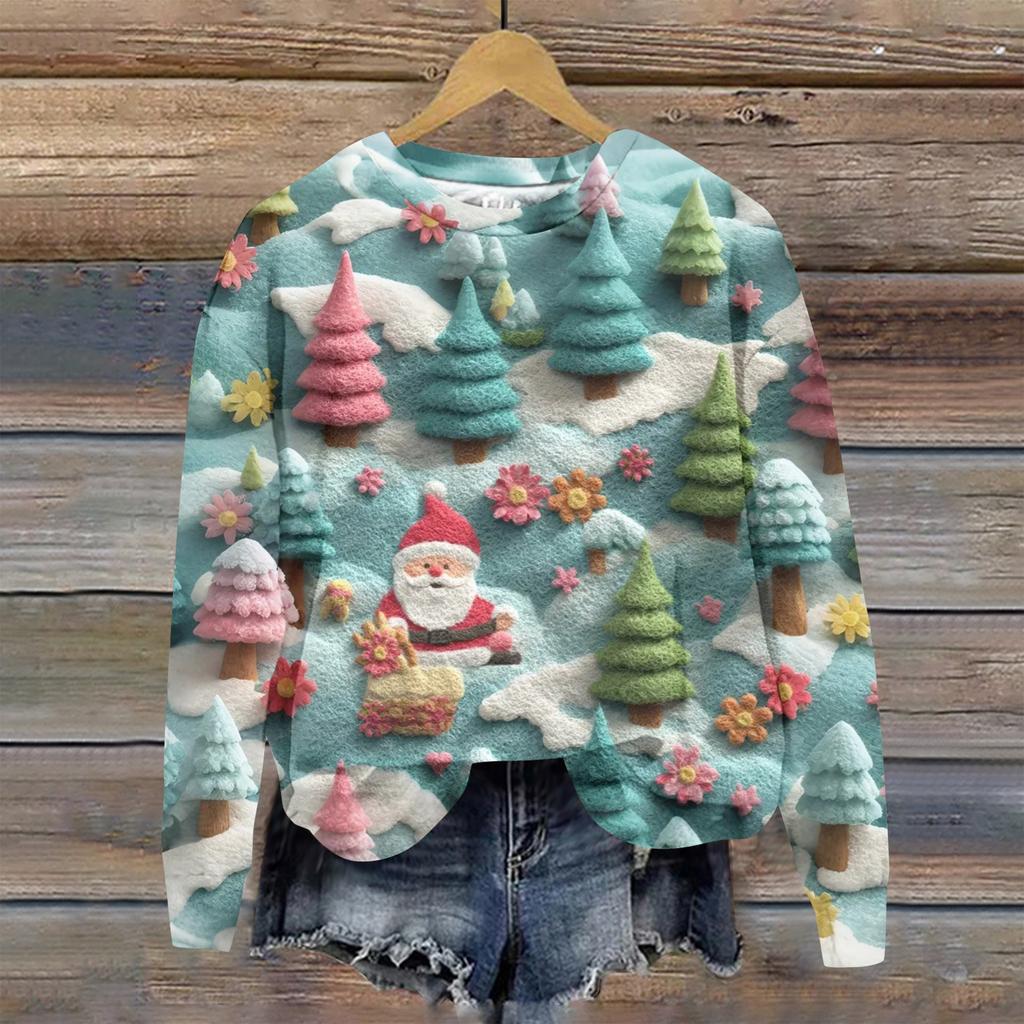 Women's Fashion Christmas Printed Long Sleeve Loose Round Neck Sweatshirt Top