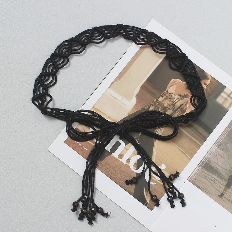 

Meier Woven long knotted belt tassel bow wide belt hemp rope linen cable stitch 168cm чёрный