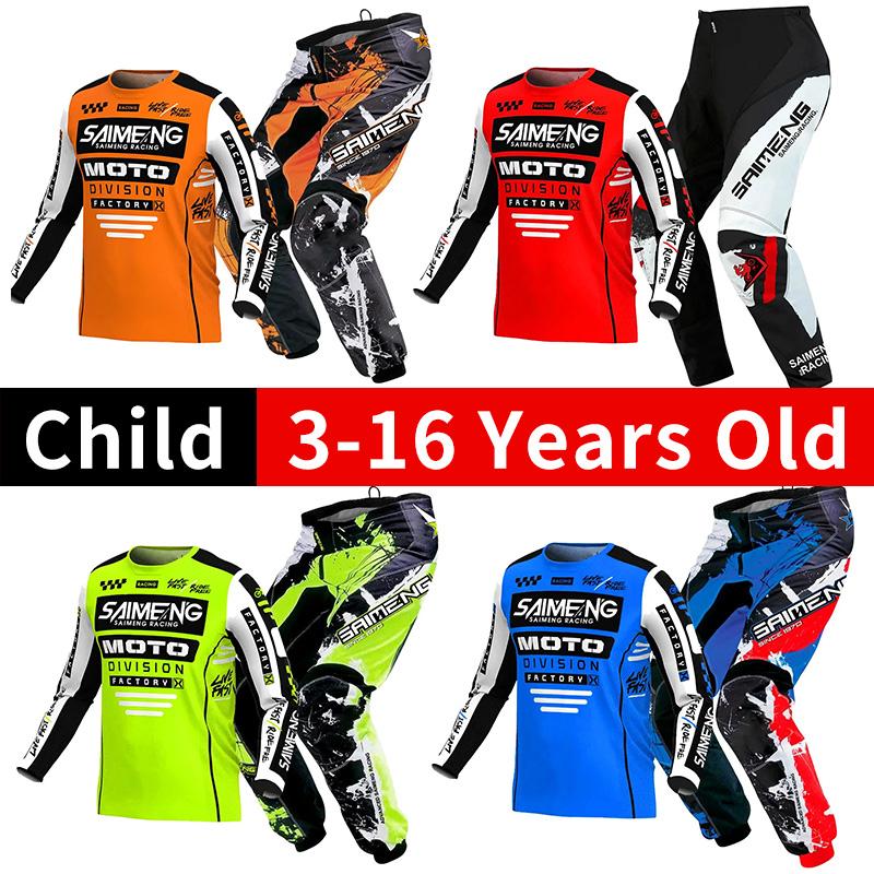 Motocross-Ausrüstungsset für Kinder Jugend Trikot Hose Sets Kind grün Motorrad schwarz 3 4 5 6 7 8 9 10 Jahre Offroad-Anzug blau orange Enduro Cross Junge Mädchen