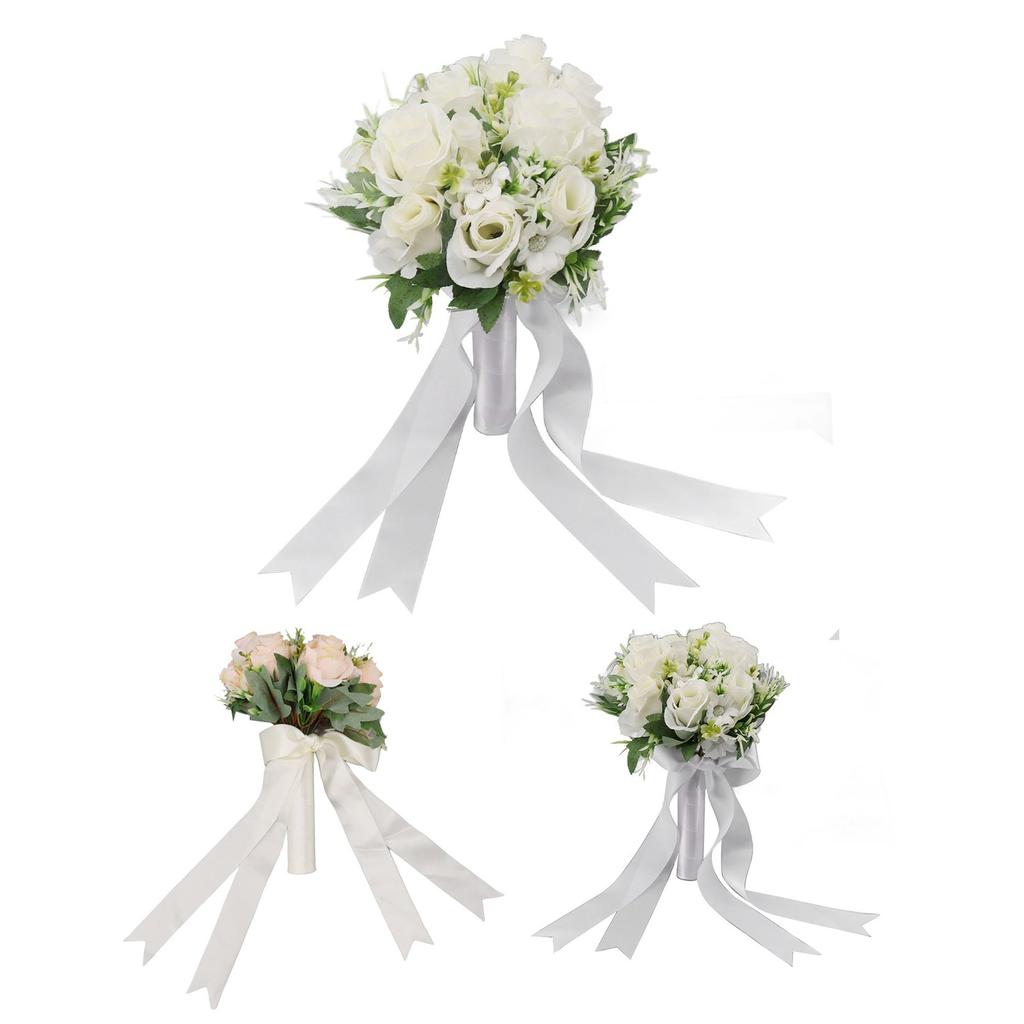 Wedding Bouquets Flower Hand Bouquet Silk Artificial Fake Flowers for Bride Wedding Party and Church