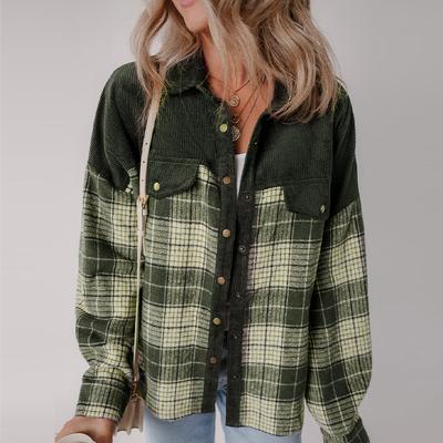Plaid Contrast Color Corduroy Jacket 2025 Autumn and Winter Long Sleeve Tops for Women