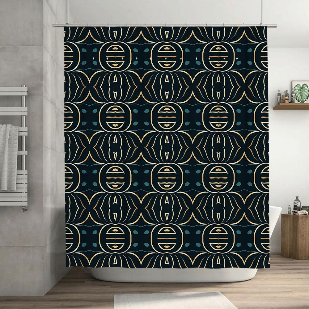Blue And Gold Geometric Shower Curtain With Waterproof Fabric For Bathroom Decoration Modern Home Decor Shower Curtains Size180X