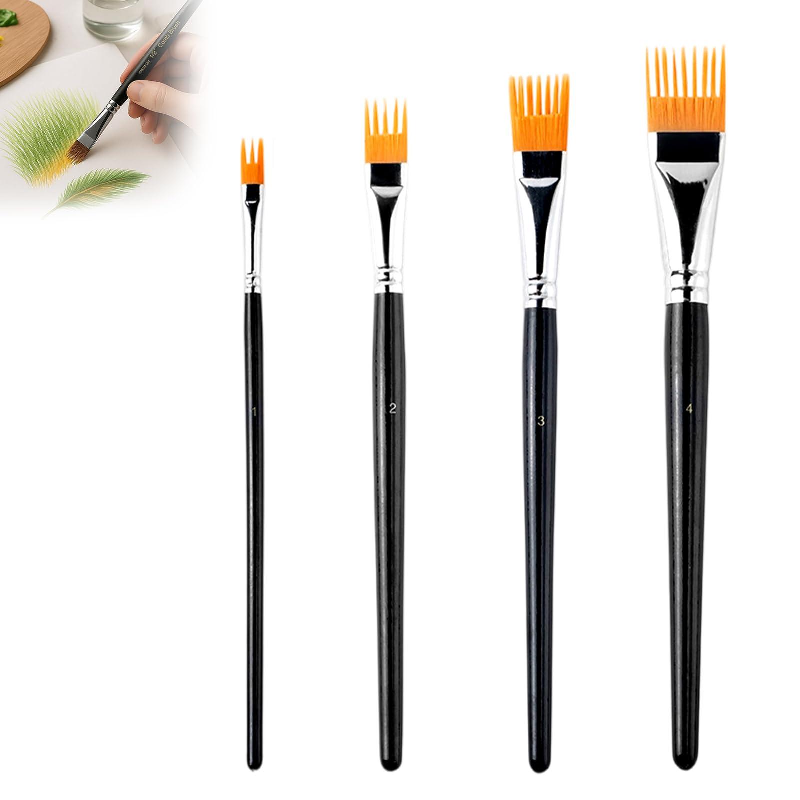 

4PCS Art Grainer Brush Comb Set, Artist Acrylic Paint Brush Comb Set, Small Nylon Bristles Painting Brushes For Acrylic, Oil And Watercolor One Size