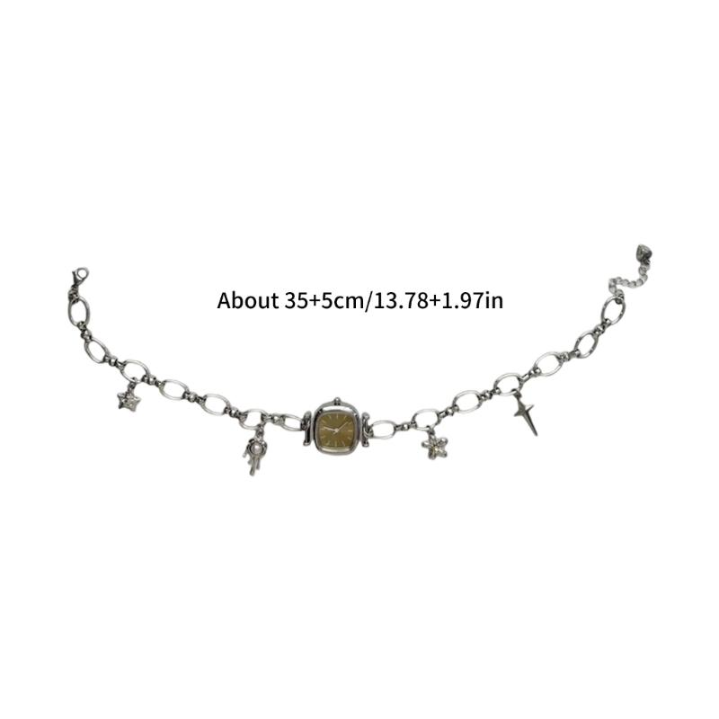Heavy Duty Vintage Collarbone Chain Alloy Mechanical Watch Pendant Necklace Unique Sweet Cool Jewelry Gift for Women