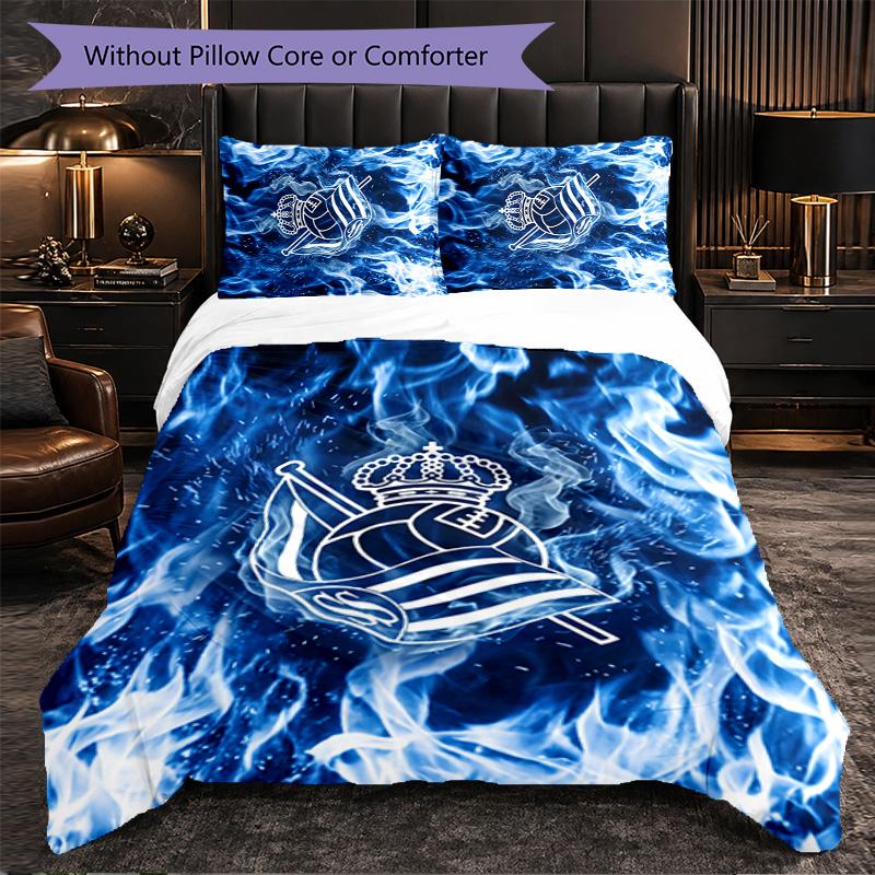 Biancheria da Letto a Tema Real Sociedad FC Set 3 Pezzi Copripiumino Biancheria da Letto Decorativa Per Camera Teen Decorazione Casa