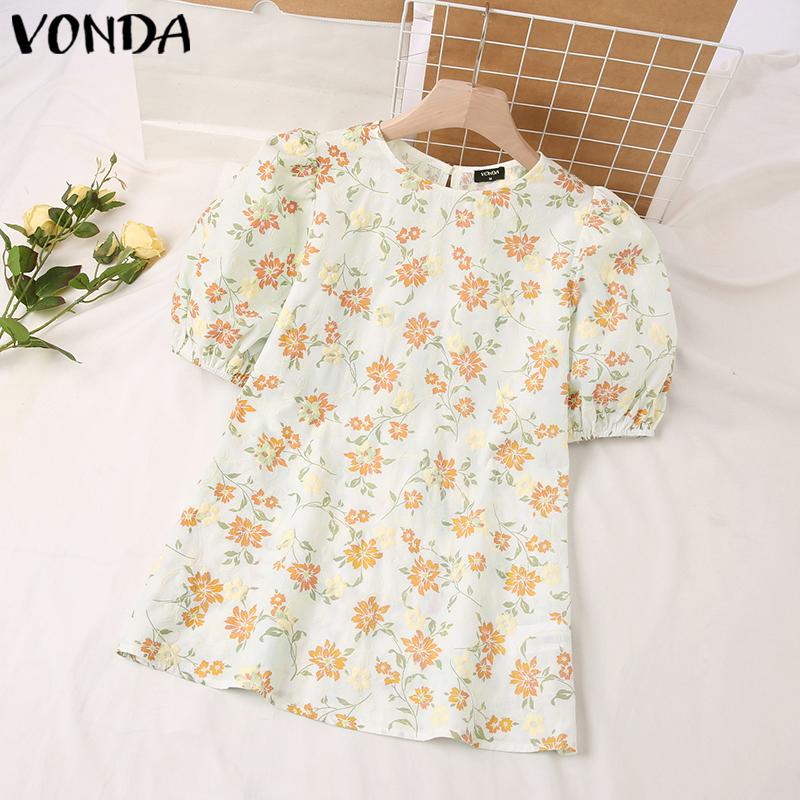 

VONDA Женская свободная блузка с круглым вырезом и коротким рукавом с цветочным принтом
