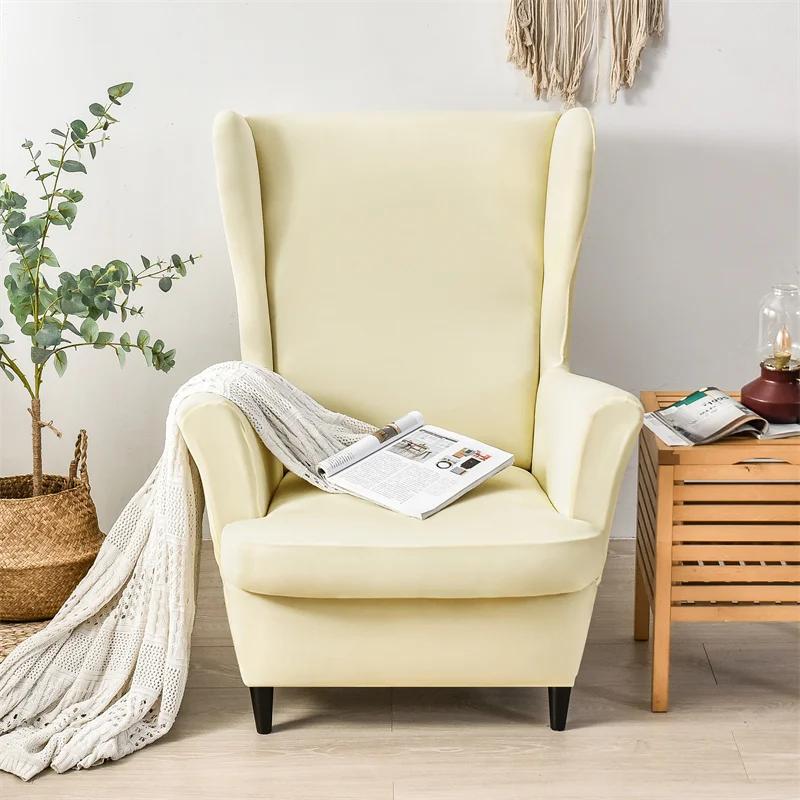 Copripoltrona Elasticizzato con Schienale Alato Tinta Unita Antipolvere Copridivano Wingback Singolo Schienale Inclinato Copripoltrona con Copricuscino