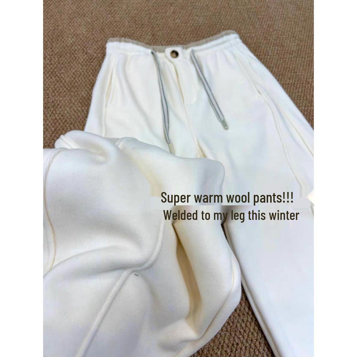 

Highly Recommended! Women s Off-White Fleece-Lined Wide-Leg Sweatpants - Winter Style, Thick, Casual, Comfortable. S грязно-белый