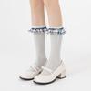 Female Spring Summer New Product Thin Model Check Bow Lace Boneless Cotton Socks