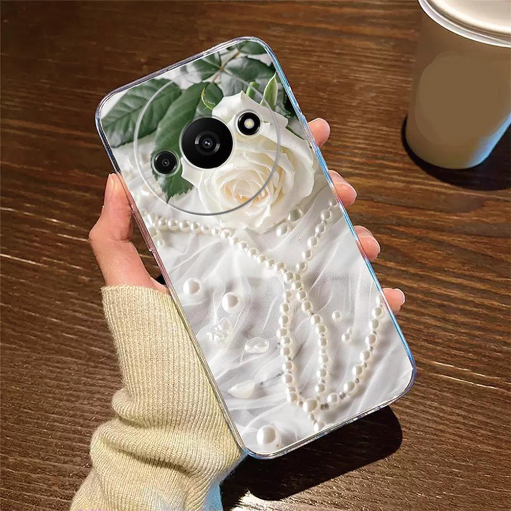 Rose Flower Oil Painting Pearl Phone Case Transparent Clear For Xiaomi Redmi A3 A1 A2 Plus A5 A3X Cover Silicone RedmiA3 6.71"