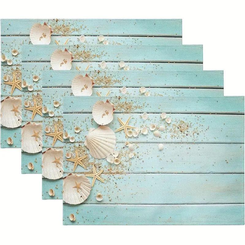 Seashell Summer Beach Placemat: Blue Ocean, Stain-Proof, Heat-Resistant Table Decoration.