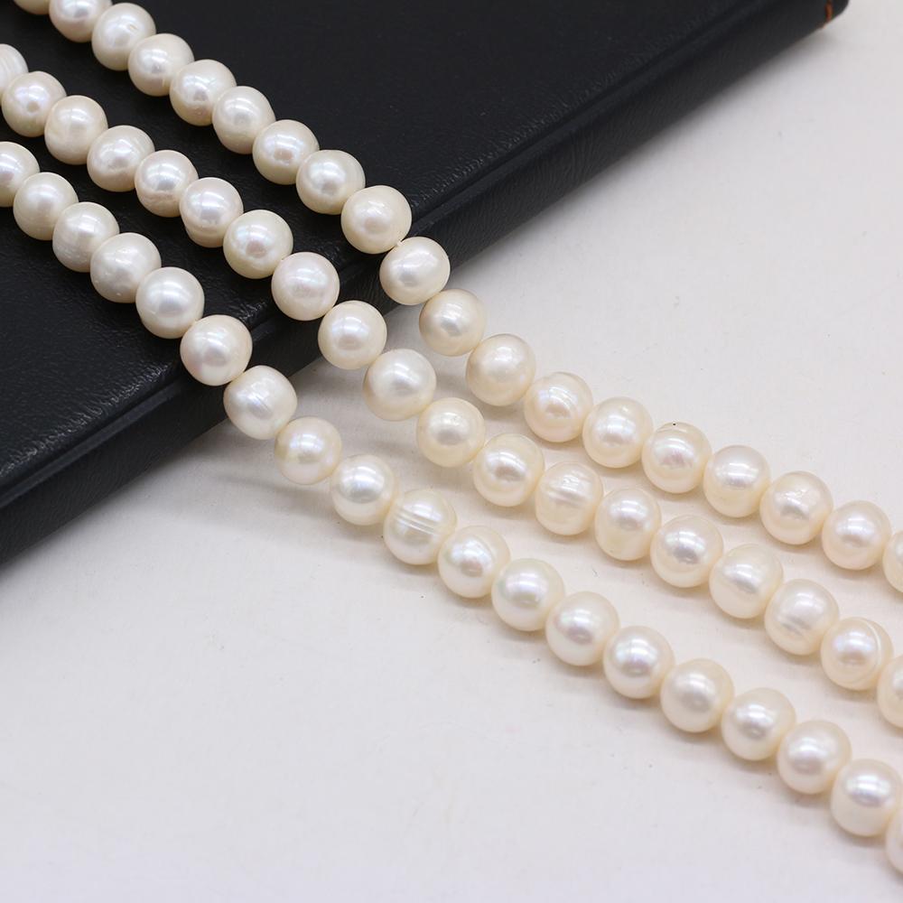 1String, White Near Round Pearl 9-10mm, Fashion Women Natural Freshwater Pearl Beads for Jewelry Making DIY Crafts, Luxury Bulk Gifts 36cm